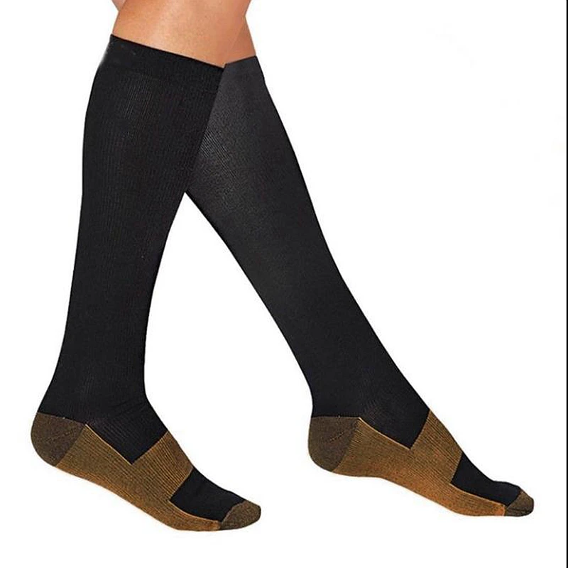 

2 pairs Men crew Copper Fiber Long socks Compression Pressure Stockings Outdoor Sports high Socks 15-20mmHg