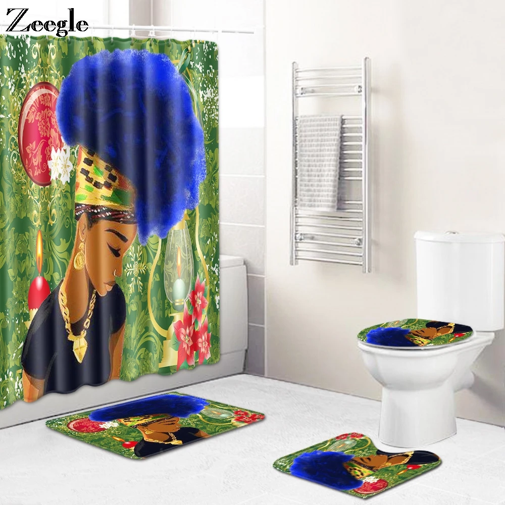 Bath Mat and Shower Curtain Set Soft Toilet Lid Cover Mat Bath Rug Non-Slip Toilet Rug Waterproof Shower Curtain Bathroom Set