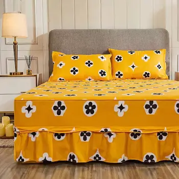 

Bed Set 3 Pcs New Cotton Fitted Sheet Cover Graceful Lace Bedspread Bedroom Bed Cover Skirt Decoration Non-slip Mattress Skirt