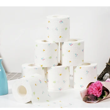

9 Roll 6 Ply Home Bath Paper Bath Printed WC Bath Soft Toilet Paper Tissue Bathroom Supplies Gift 100g/Roll