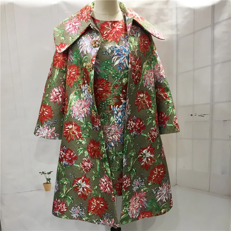 

Designer Fashion Autumn Winter Loose Women's Long Sleeve Coat Printed Vintage Elegant Ladies parka 2 piece set women tank top