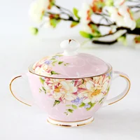 Sugar Bowl, Europe Style Bone China Coffee Set Accessory, Storage Container, Pot with Lid, Caddy, Kitchen Seasoning Box 2
