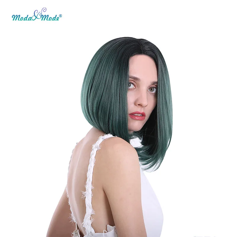 Moda& Mode короткий Шелковый прямой Боб кружевной парик 1" блондин черный зеленый синтетический кружевной передний парик для женщин средняя часть термостойкий