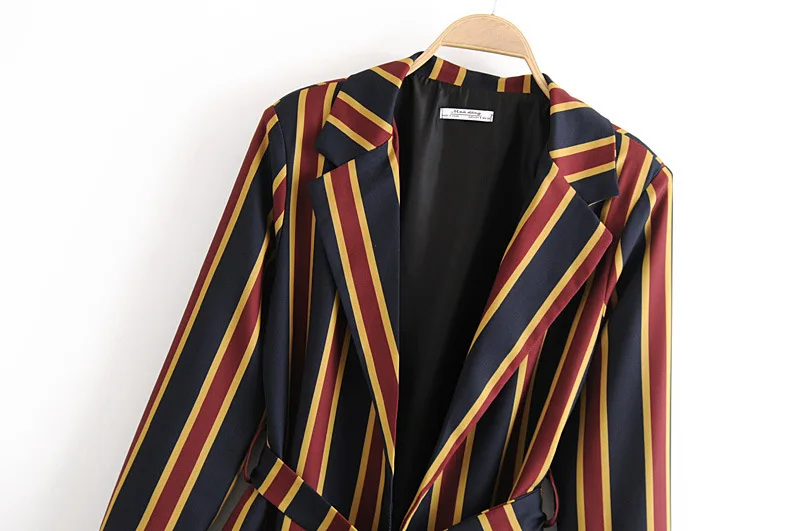 

2019 Autumn New Style Western Style WOMEN'S Dress Elegant Stripes Lace-up Suit Coat