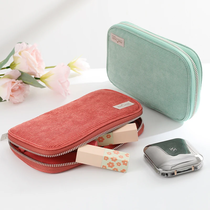 KOKUYO Pencil Case Students Use Large Capacity Simple Stationery Bag  Creative Net Red Multi-function Ins Corduroy Material