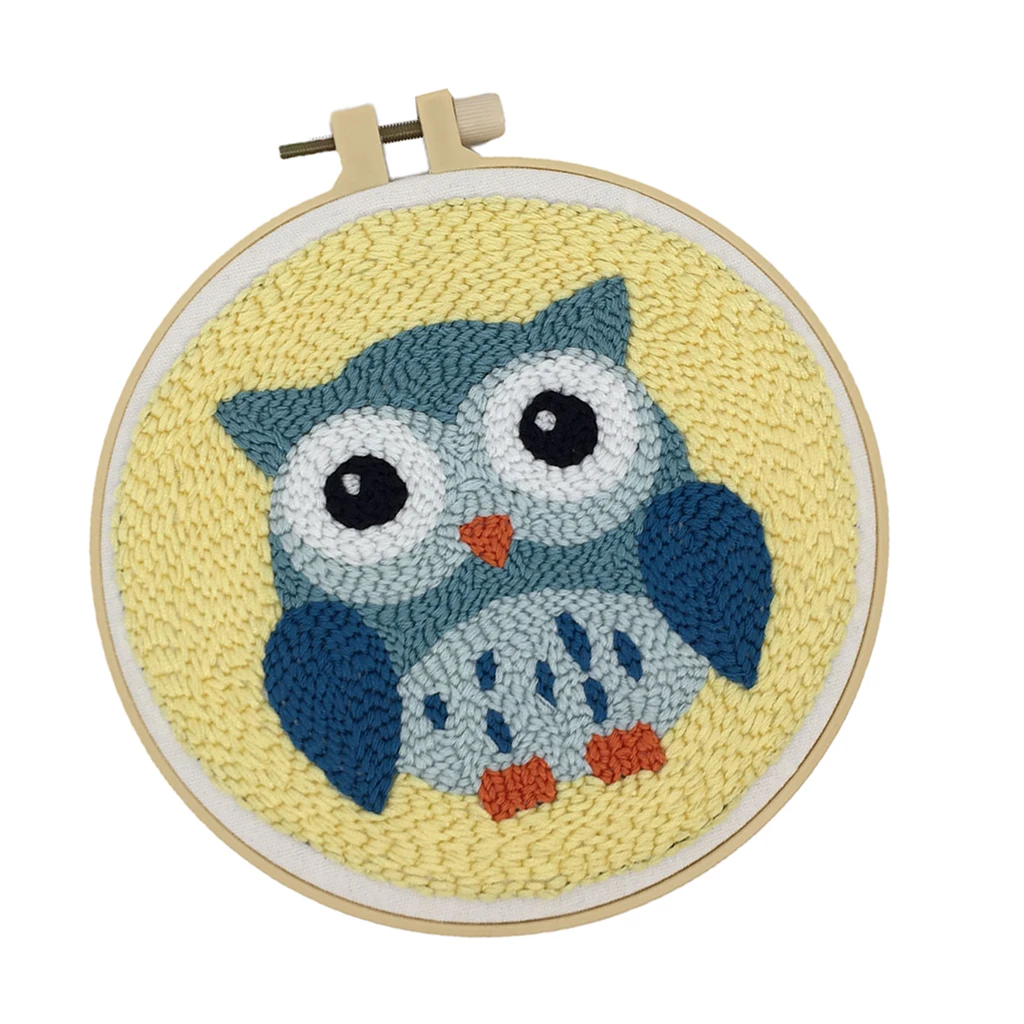 1 Set Cartoon Animal Punch Needle Embroidery Kits Punch Needle Pen Soft Yarn for Beginner Cross Stitch Kit