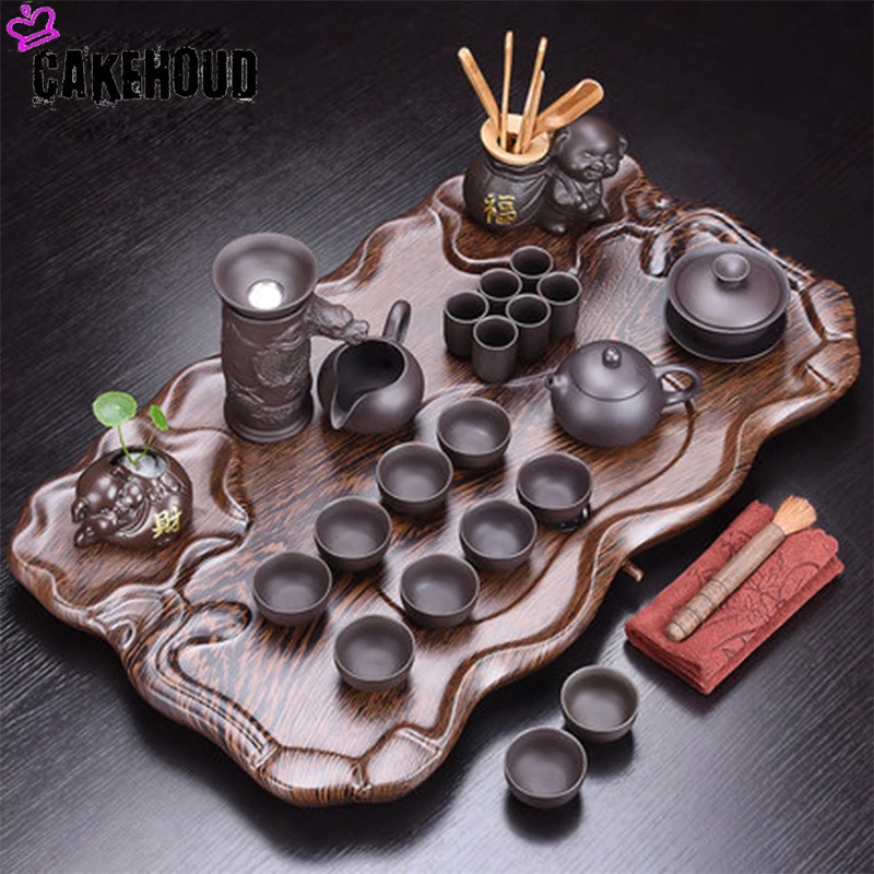 

Purple Sand Home Kung Fu Tea Set Ceramic Teapot Tea Cup Tea Table Tea Ceremony Accessories Solid Wood Tea Tray Tea Set A Tea Set