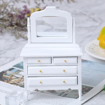 

1/12 Scale Wooden Makeup Dressing Tbale + Cushioning Makeup Stool for Dollhouse Dressing Room Decor Miniature New Arrival
