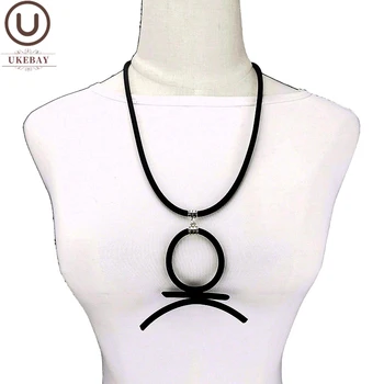 

UKEBAY New Gothic Pendant Necklaces Women Necklace Fashion Sweater Chians Long Boho Jewelry Black Rubber Necklace Handmade Gifts
