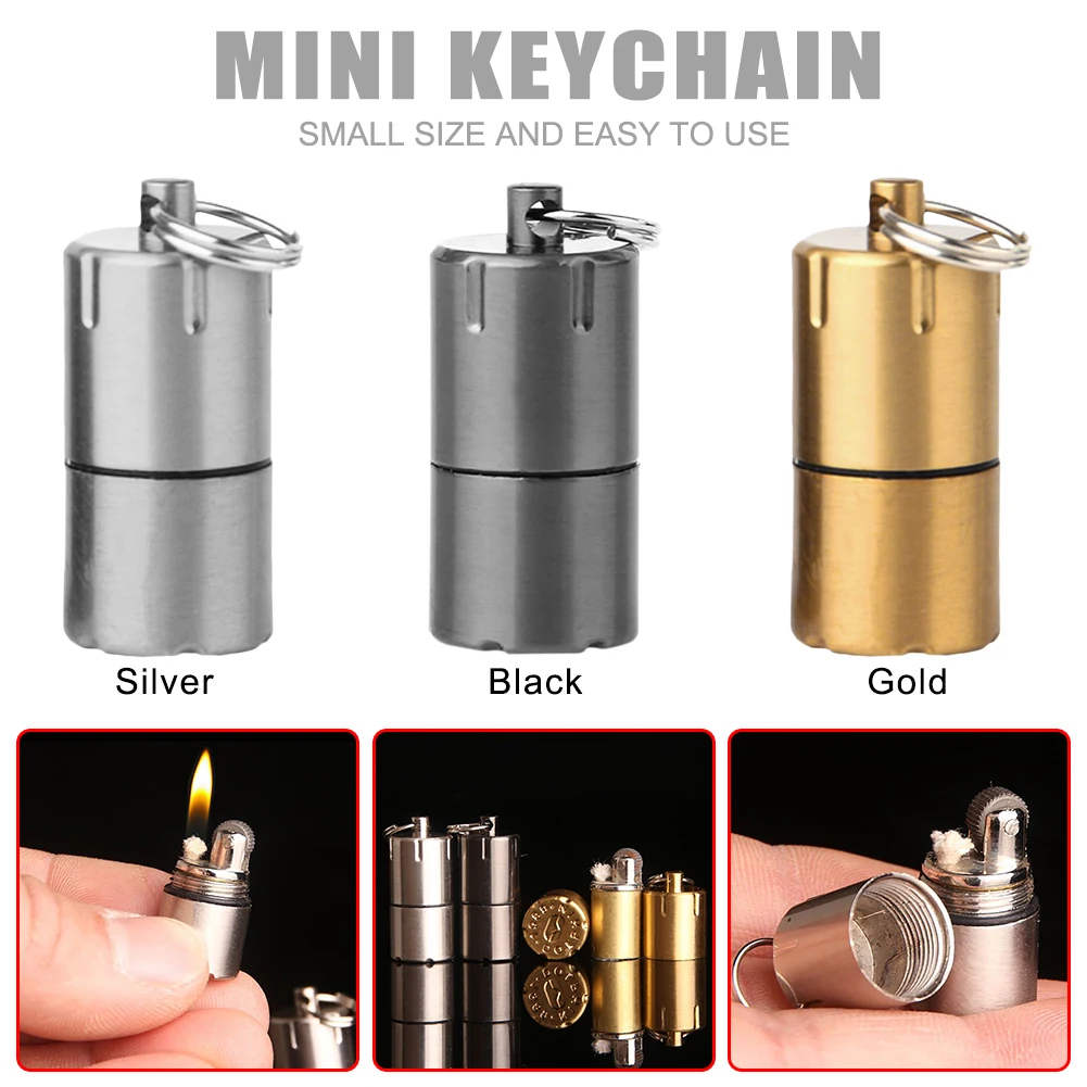 Pepper Spray Keychain Mini Lighter Keychain Without Gasoline Kerosene Oil For Outdoor Portable Capsule Cigarette Lighters Metal Pendant Key Ring Tools