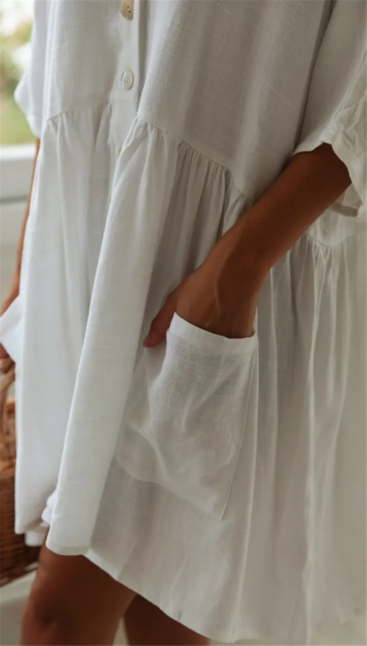 Женское летнее пляжное платье рубашка однотонное хлопковое купальное бикини