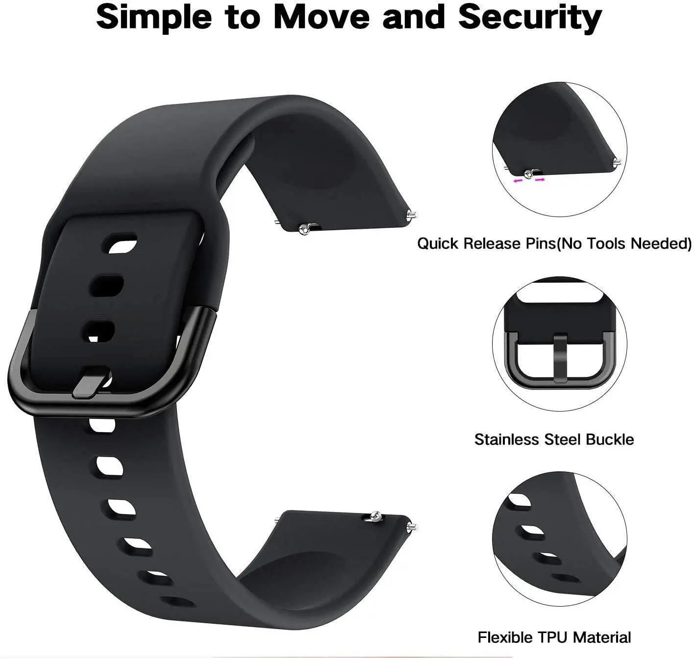 Silicone Watch Band for Smartwatches - 20mm/22mm Adjustable Strap