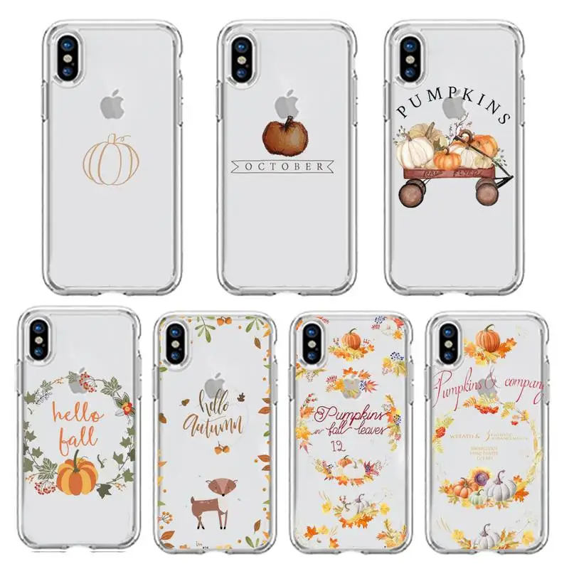 

Pumpkin happy autumn fall leaves Phone Case Transparent soft For iphone 5 5s 5c se 6 6s 7 8 11 12 plus mini x xs xr pro max