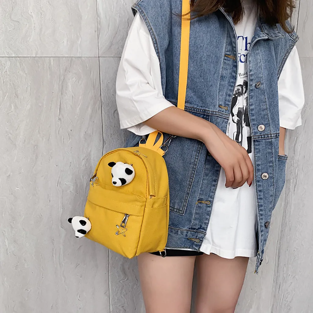 ##BUY Capacity Student Backpack Preppy Style Travel Couple Bag Animal Prints Women Canvas Panda Rotro Backpack Panelled Color #T