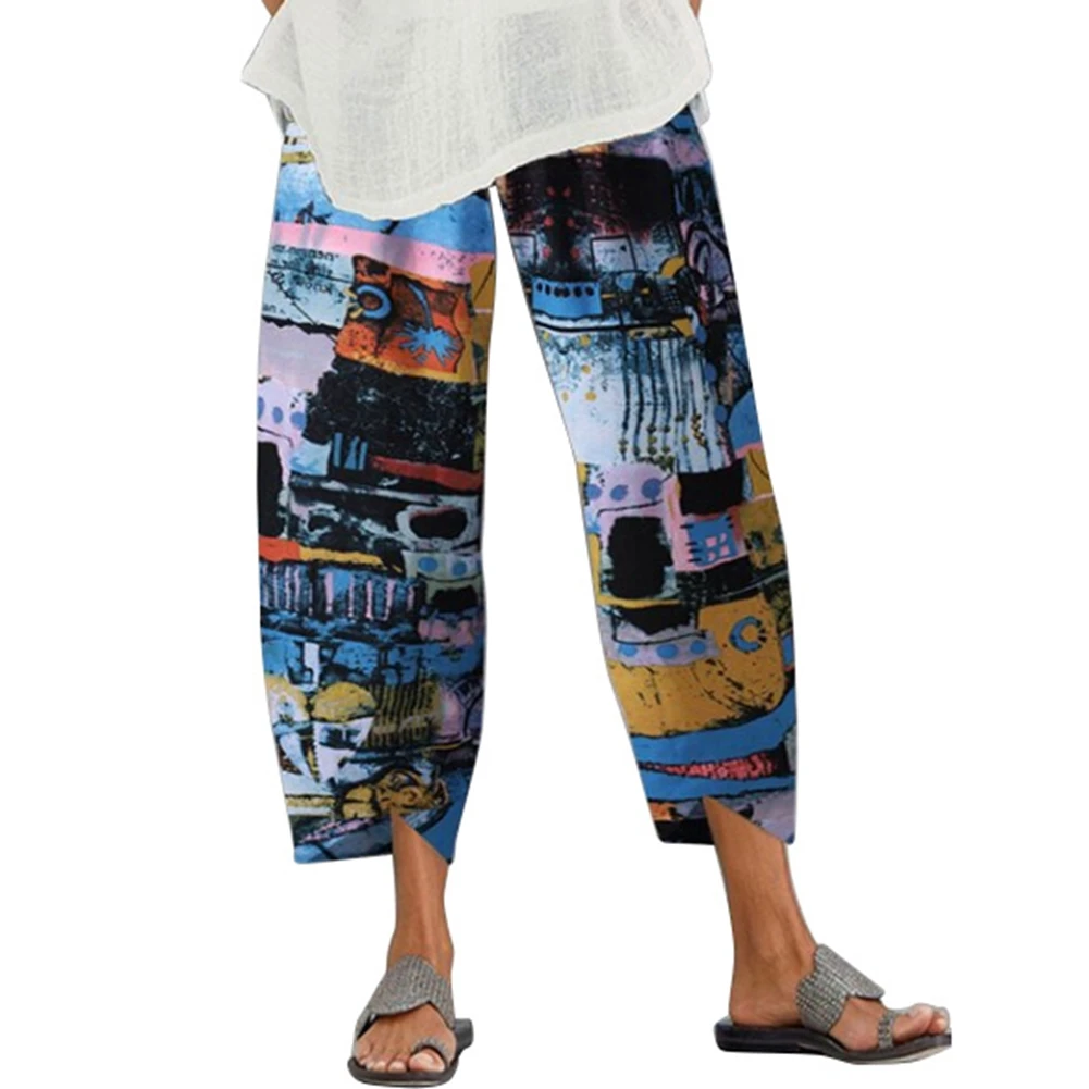 

Women's Wide-Leg Pants, Cropped Trousers, Dye Printed Casual Loose Slimming Summer Soft Girl Bottoms