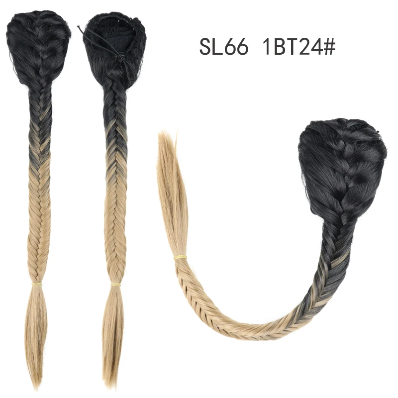 Синтетические волосы плетеные рыбий хвост рыбья кость шнурок конский хвост клип в наращивание волос Черный Brwon цвет шиньон - Цвет: SL66 1BT24