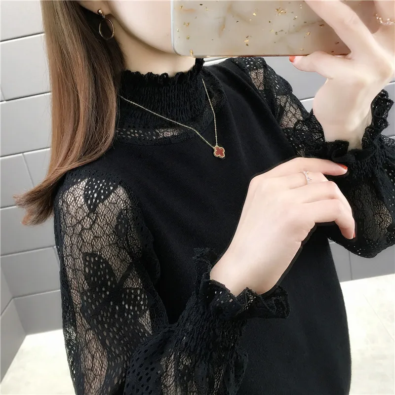 

15481 New Style Lace splicing sleeve solid color Pullover 49