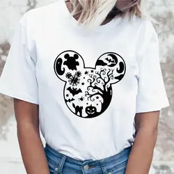 Модный Бренд Хэллоуин Микки Маус голова печати футболки для женщин o-образным вырезом короткий рукав летние топы тройник тренд стиль Vogue