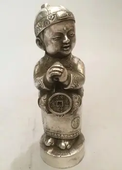 

Collectible archaize white copper wealth boy statue
