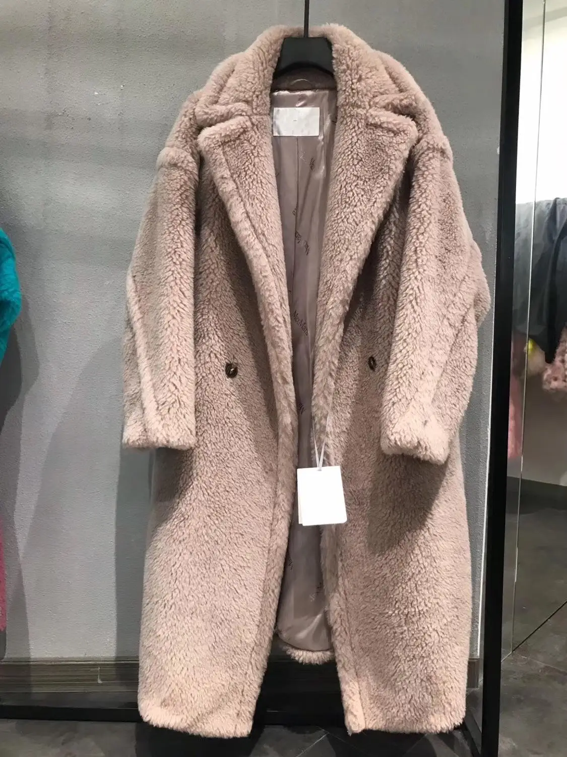90 % Wool 10% Cashmere Real Fur Coat Women Winter