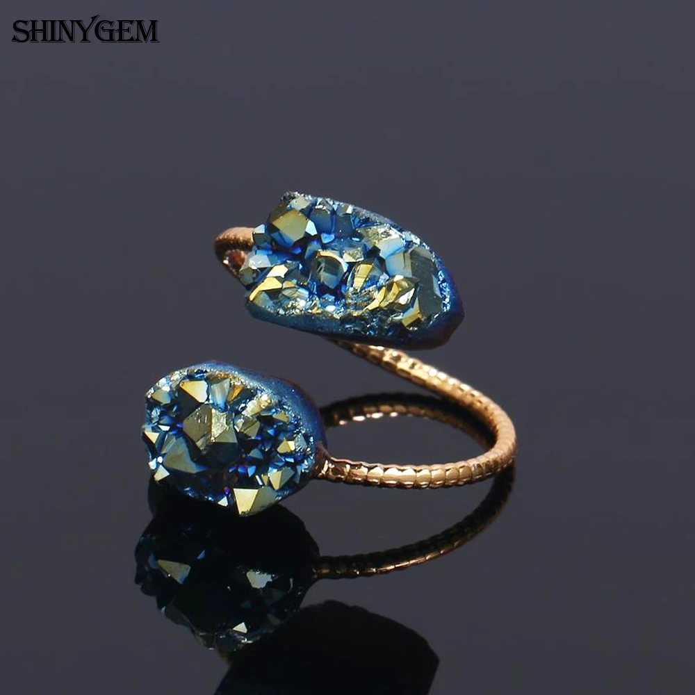 ShinyGem Винтаж естественный неправильной формы сверкающий двойной Druzy камень
