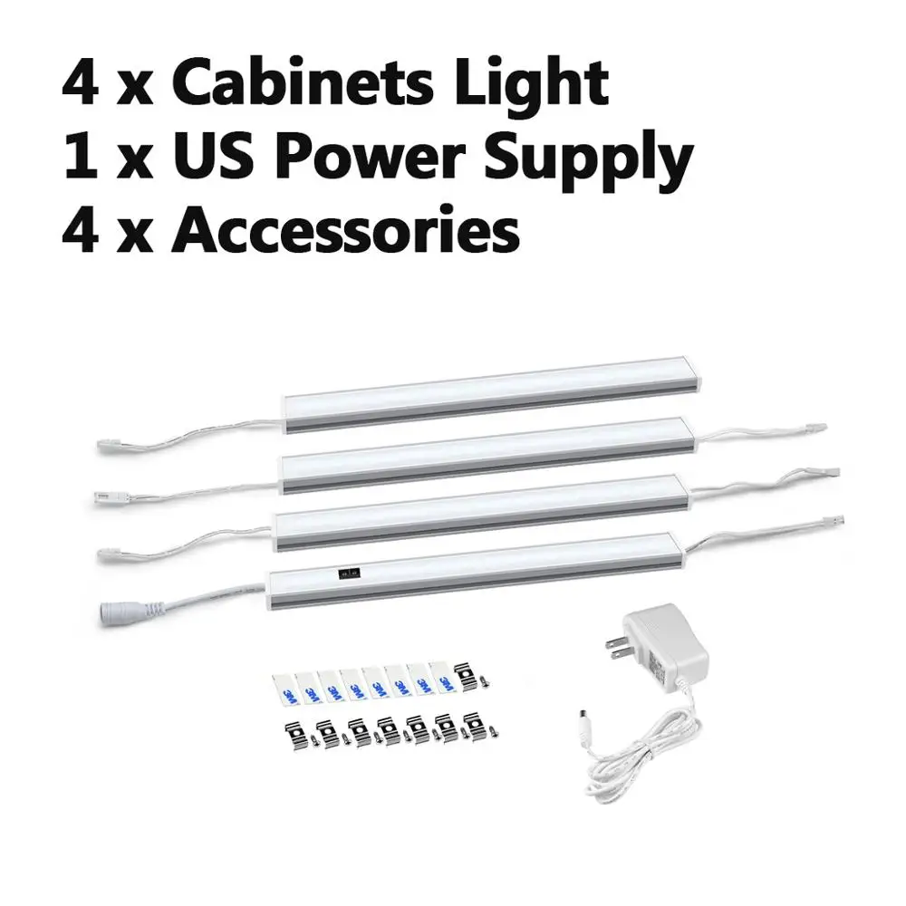 4pcs With US Adapter 5 м подключаемый 110 В 220 В к DC 12 В кухонный светодиодный светильник для шкафа с датчиком стрелы Ночной светильник высокой яркости светодиодный светильник для спальни - Color: 4pcs With US Adapter