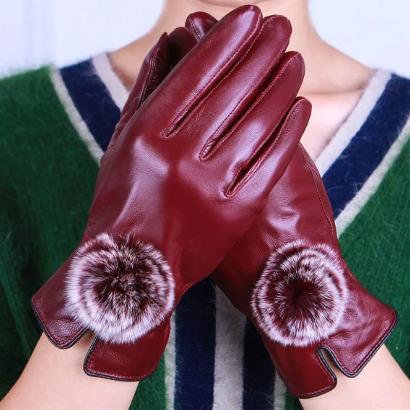 Зимние женские перчатки из натуральной кожи черные шерстяные Invierno Mujer однотонные модные Рождественский подарок из Китая