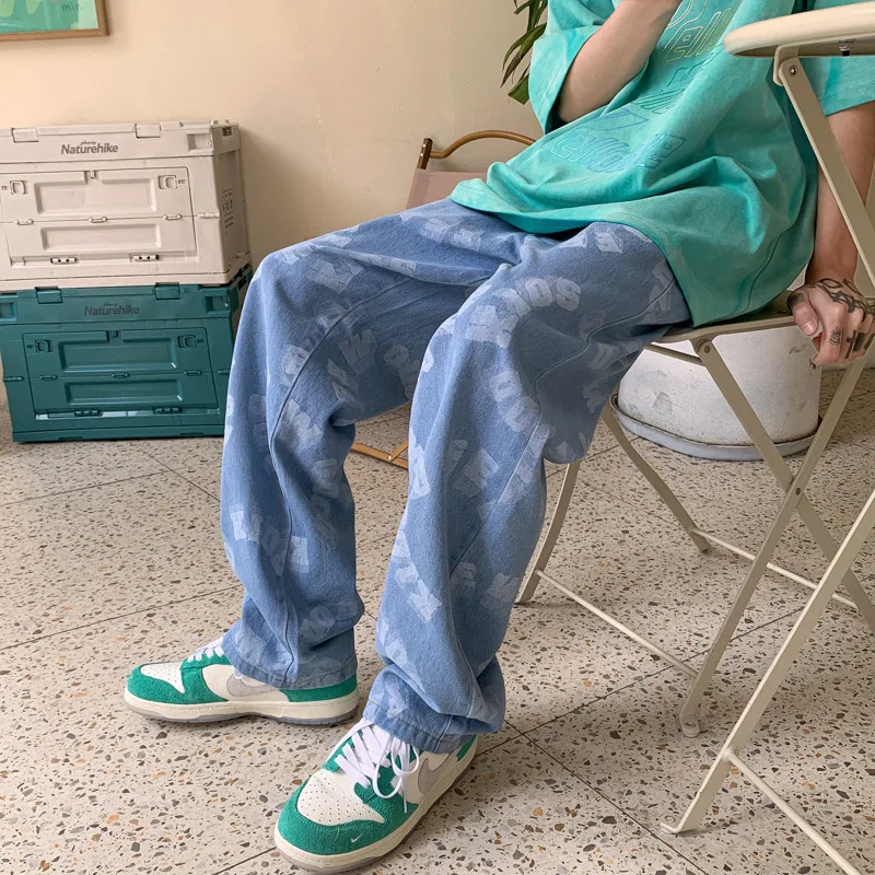 ICCLEK High Street Pants Men's Loose Straight Wide Leg Jeans Jeans  Men Jeans  Baggy Jeans  Mens Loose Jeans