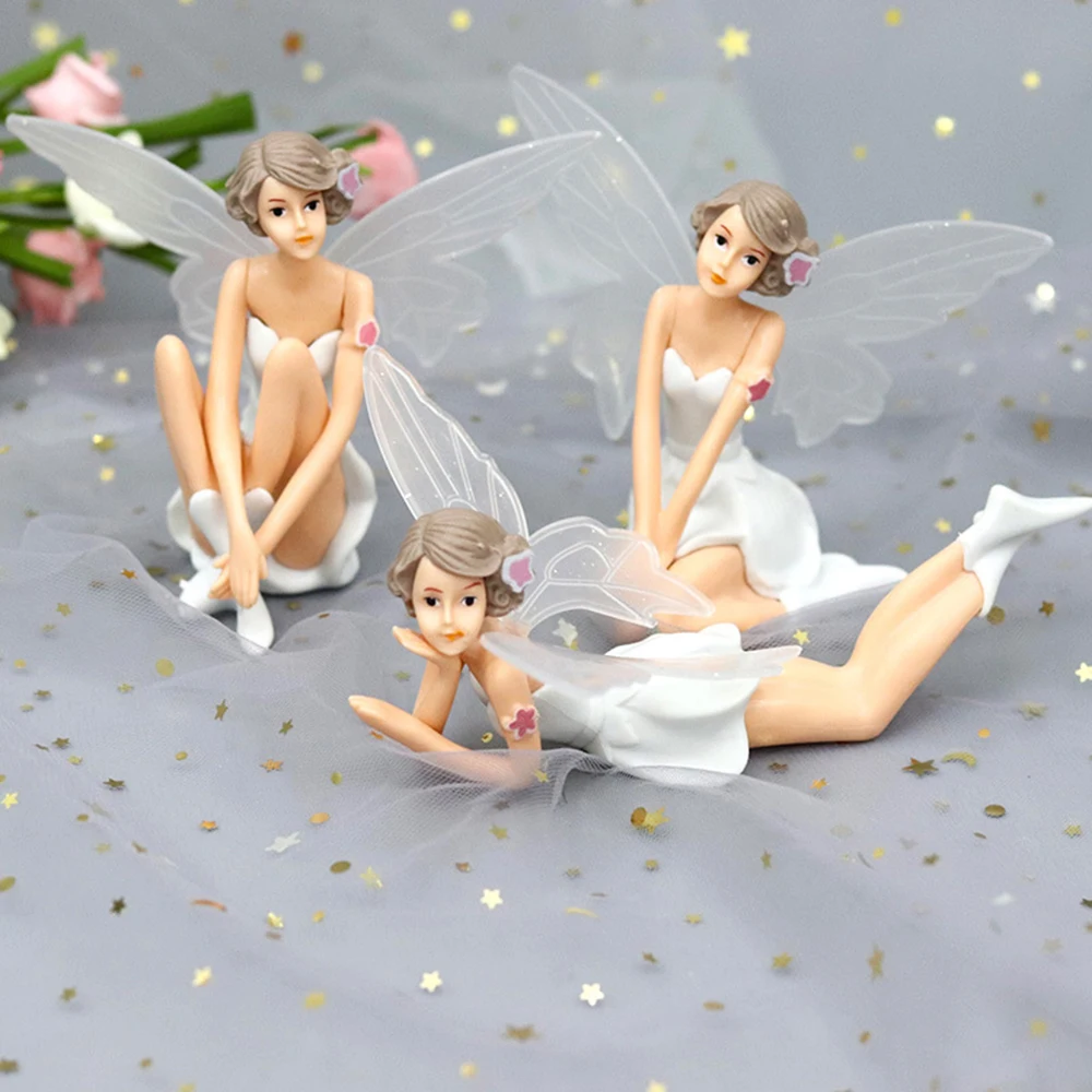 

Flower Fairy Pixie White Angel Family Miniature Dollhouse Garden and Wedding Cake Ornaments