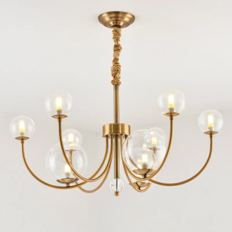 

American Golden LED chandelier lighting Clear Glass Ball home deco hanging lamp Nordic living room restaurant bedroom fixtures