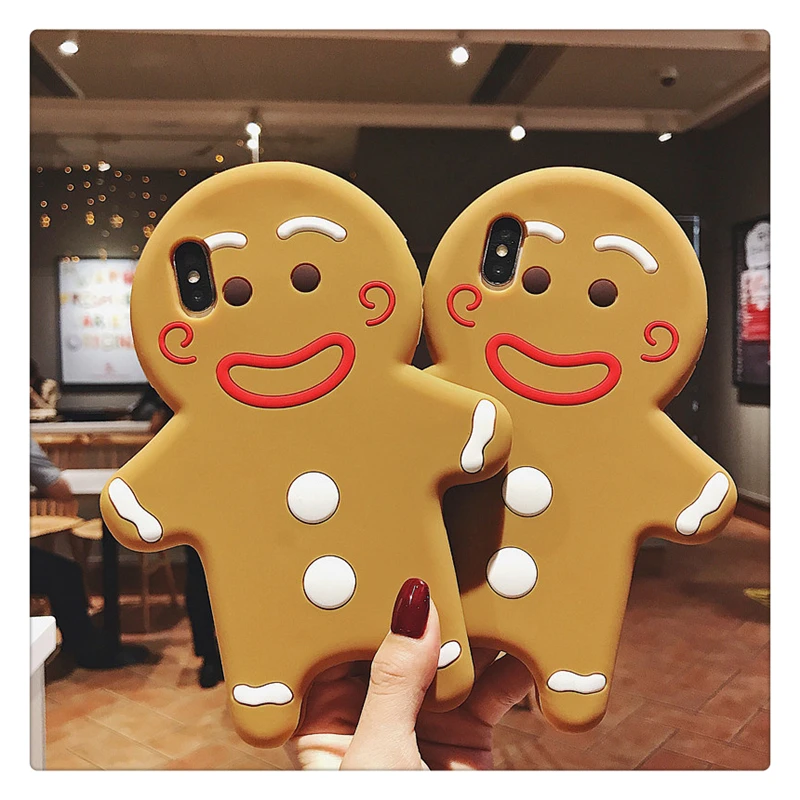 Funny Cute Cartoon Gingerbread Man Mobile Phone Anti-fall Case Protective Cover For Iphone 6 6S Plus 7 8 Plus X XS XR XSMAX