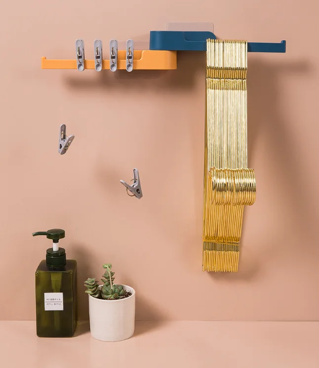 Balcony artifact free punching foldable clothes rail hook storage collector hanger storage organizer J05
