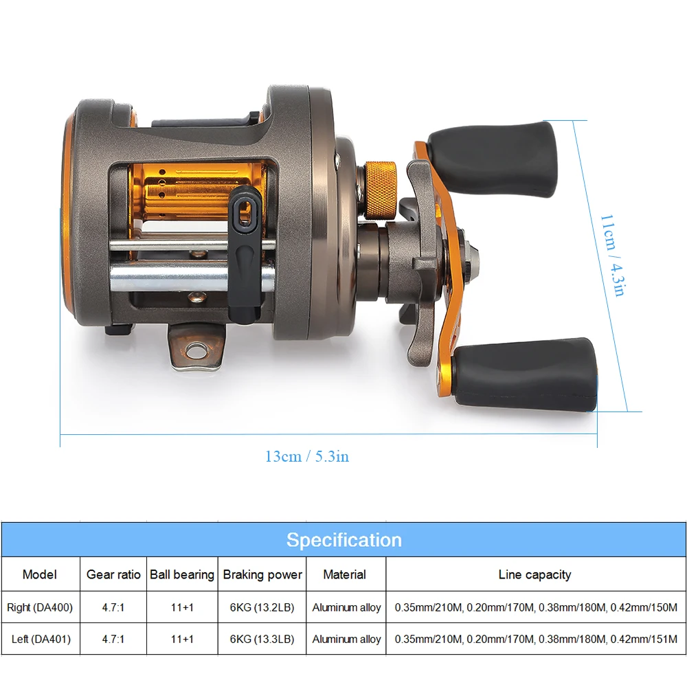 11+1 BB Ball Bearing 4.7:1 Trolling Fishing Reel Drum Fishing Reel Left/Right Hand Boat Fishing Reel Baitcasting Reels
