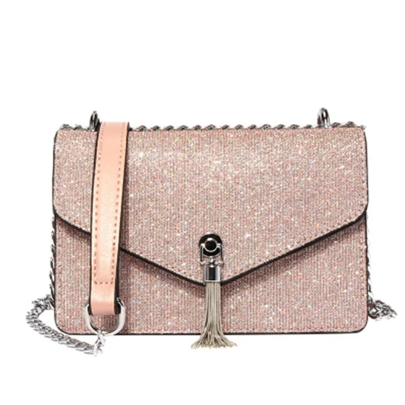Bolsos mujer de marca famosa сумка для подиума с блестками цепочка с бахромой bolsa feminina сумки через плечо для женщин - Цвет: Розовый