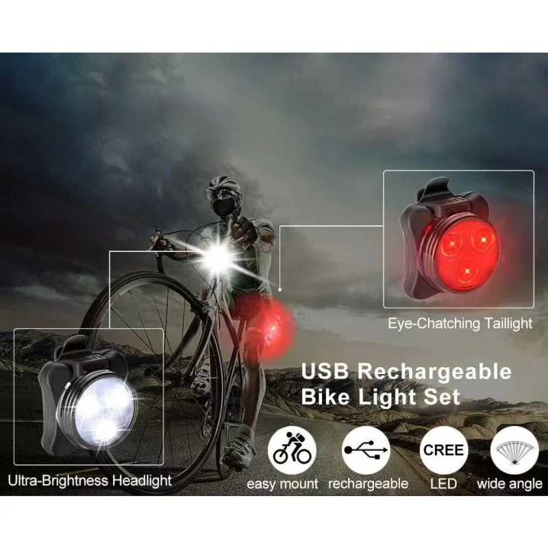 1 Pair USB Rechargeable Bike Light Set Super Bright Front Headlight and Free Rear LED Bicycle Light Safety Warning 2019