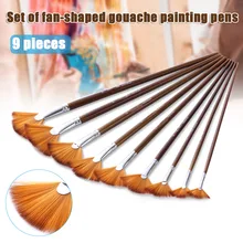 9 pieces ventilador escovas conjunto de madeira de náilon cabelo longo lidar com pincel para acrílico aquarela pintura a óleo arte suprimentos para o artista