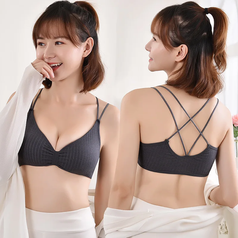

Women Tube Tops Knitting Thread Cross Straps Bralette Tops Beauty Back Comfort Wrapped Chest Padded Intimates