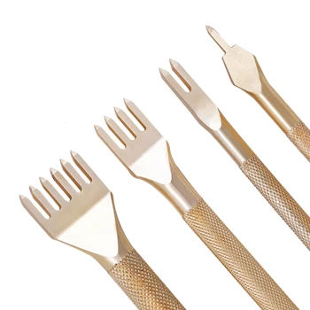 

LMDZ Golden Leather Punching Tools, Tool steel 4mm 1/2/4/6 Prong DIY Diamond Lacing Stitching Chisel Set Leather Craft Punching