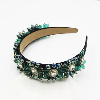 

Handmade HairHoop Baroque Green Purple Crystal Beads Headband Elegant Rhinestone Pearl Hairband For Women Party Hair Accessories
