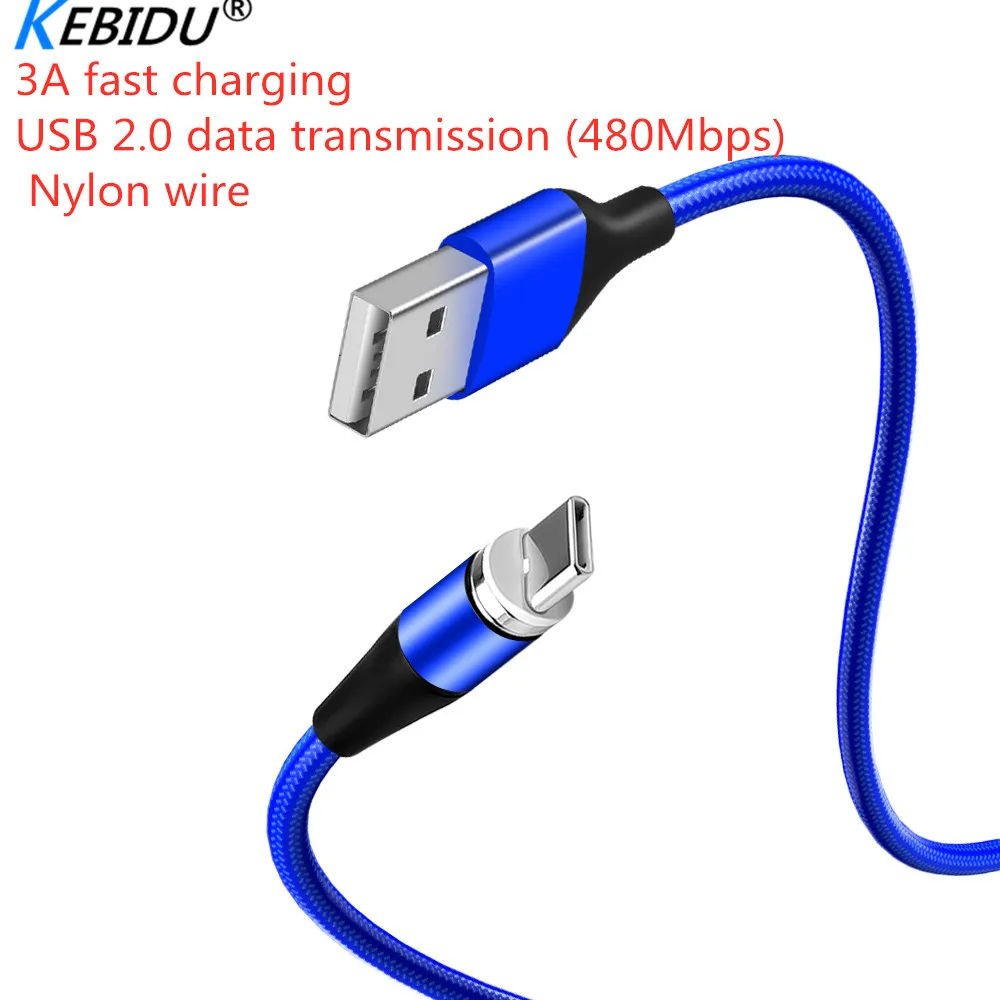 Нейлоновый USB-кабель Kebidu для быстрой зарядки 3 А Type C магнитный Дата-кабель