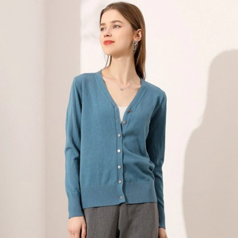 

Women Solid Knitted Cardigan 2020 Spring Autumn Long Sleeve Thin Sweater Casual Loose All-match Outerwear Female Knitwear Coats