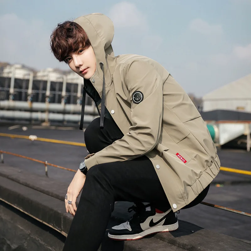 

Spring And Autumn New Style Men Hooded Slim Fit Coat Large Size Casual Origional Hong Kong Style Trend Jacket Men's
