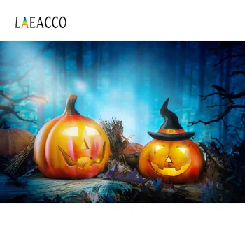 

Laeacco Old Forest Tree Halloween Party Pumpkin Dark Night Scenic Photo Background Photographic Backdrop Photocall Photo Studio