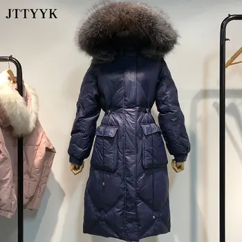 

90% white duck down jacket Women explosion models winter Parka natural fox big fur collar long thick ladies down Coat ropa mujer