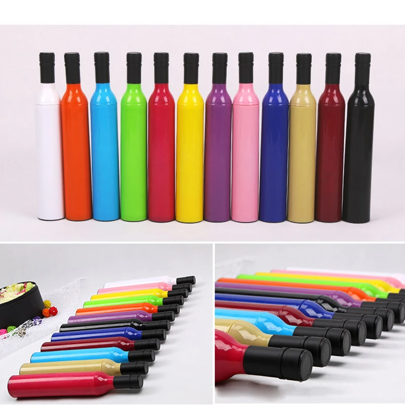 100pcs New Creative Women Wine Bottle Umbrella 3 Folding Sun-rain UV Mini Umbrella For Women Men Gifts Rain Gear Umbrella sale