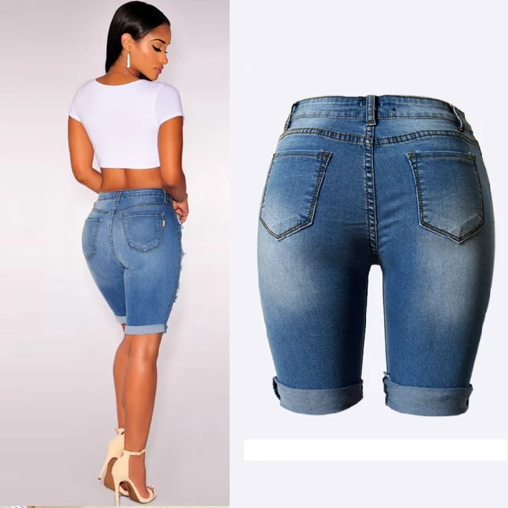 Knee Length Denim Shorts Women Vintage 
