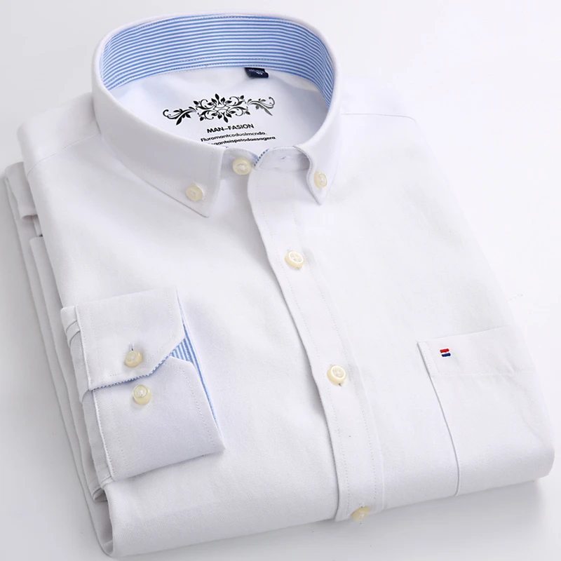 men's short sleeve button down shirts Men's Plus Size Casual Solid Oxford Dress Shirt Single Patch Pocket Long Sleeve Regular-fit Button-down Thick Shirts men's button up short sleeve shirts & tops