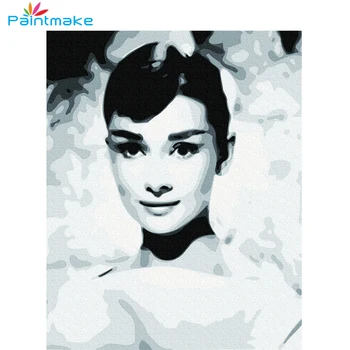 

Paintmake Movie Star DIY Paint By Numbers Hepburn Oil Painting On Canvas For Home decor Art Picture Hand-painted kids
