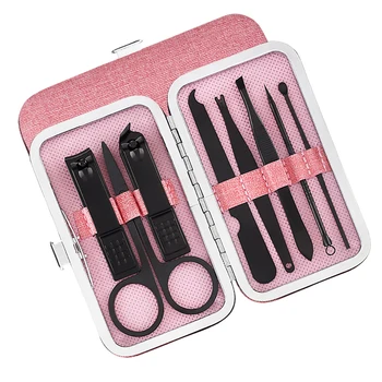 

8pcs / set Black Stainless Steel Multifunction Nail Clipper Set Pedicure Scissor Tweezers Manicure Kit Manicure Tools