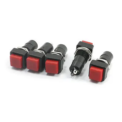 

12mm Thread SPST 2-Pin Momentary Red Square Head Push Button Switch 5 Pcs
